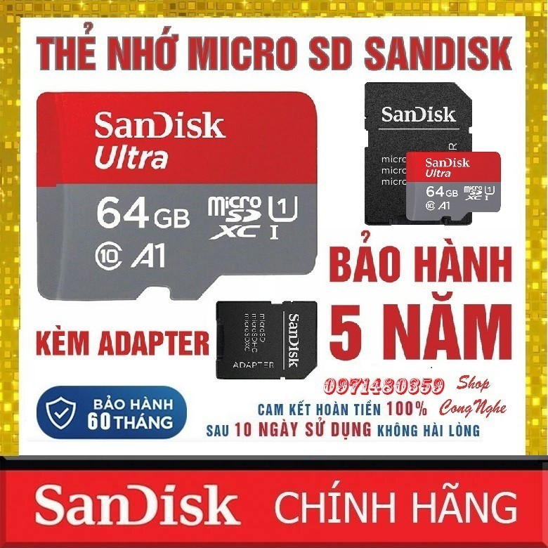 Thẻ nhớ MicroSDHC 128GB 64GB 32GB 16GB SanDisk Ultra Class 10 chuyên dụng cho camera, điện thoại, loai đài