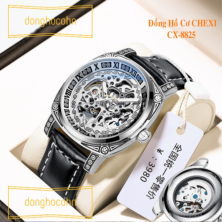 Đồng hồ cơ nam Chenxi dây da lộ máy tự động cao cấp CX-8825