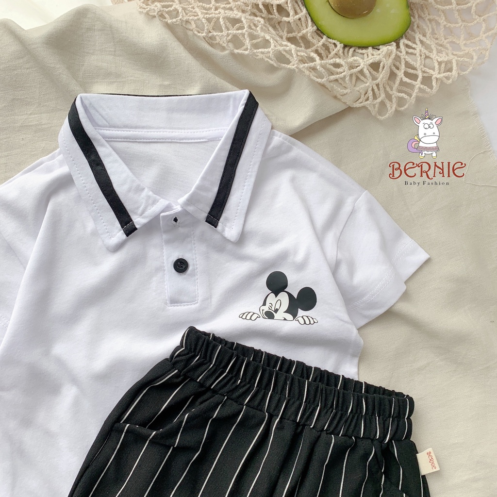 Bộ áo thun Polo cộc tay cổ bẻ quần lửng BERNIE phong cách Hàn cho bé trai bé gái diện đi chơi, đi học -Riokids BE5