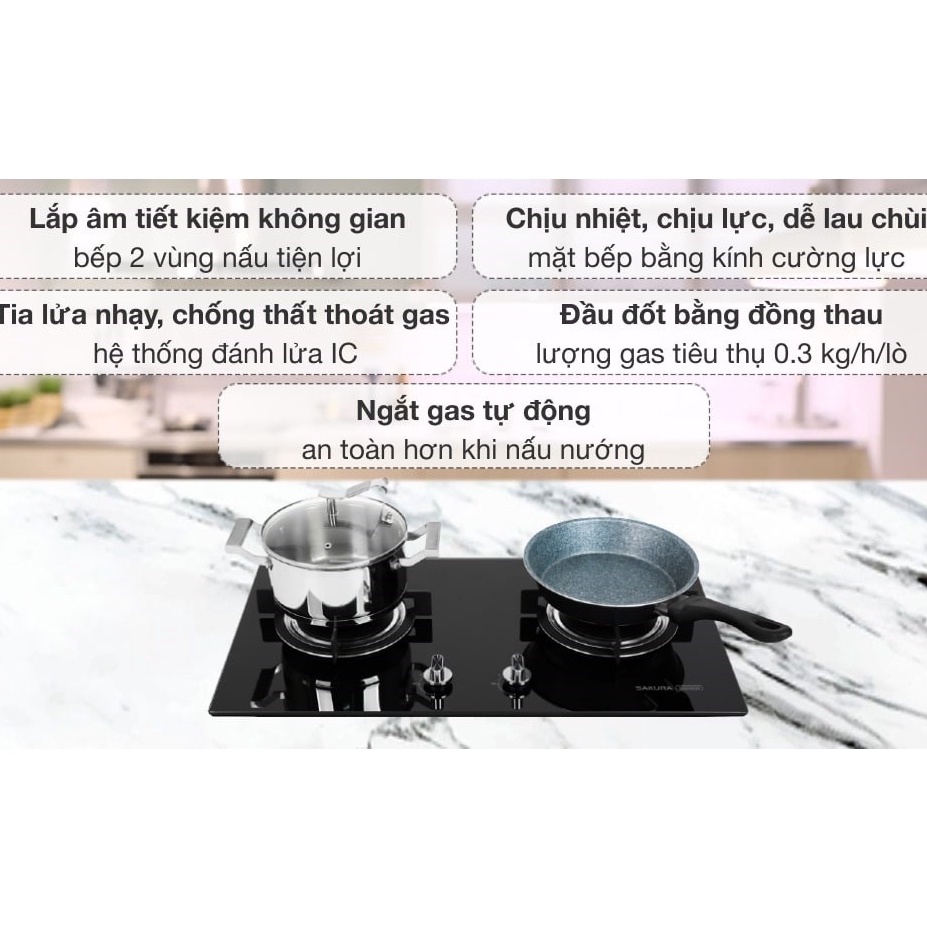 Bếp ga âm Sakura SG-2525GB-Chính hãng trưng bày+Tặng dây gas-bếp bền tốt tiết kiệm gas