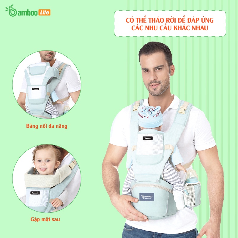 Địu em bé Bamboo Life BL031 nhiều tư thế cho bé trợ lực, đa chức năng có ghế chống gù siêu nhẹ cho trẻ em