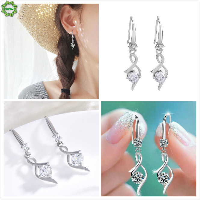 1 Đôi Bông Tai Hình Giọt Nước Đính Đá Sapphire Trắng Đơn Giản Cho Nữ