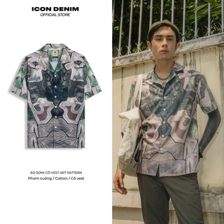 Áo Sơ Mi Nam ICON DENIM Tay Ngắn Cổ Vest Dáng Relax Fit Art Pattern SM011016