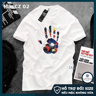 Áo thun nam trắng đẹp tay ngắn cổ tròn in 3D hình bàn tay mã CZ02