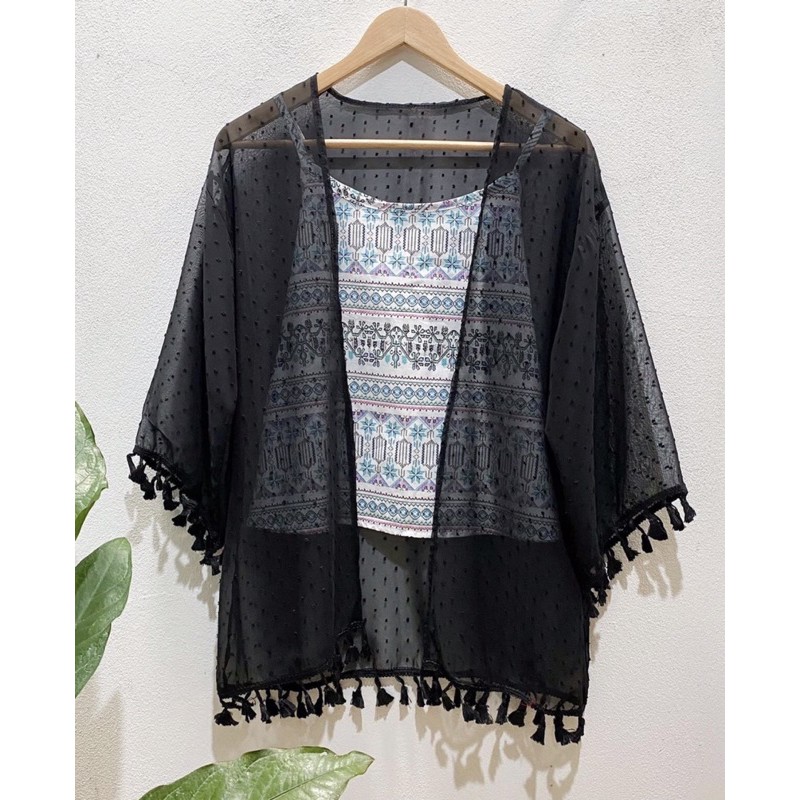Áo Kimono Tua Rua (Trắng/Đen)