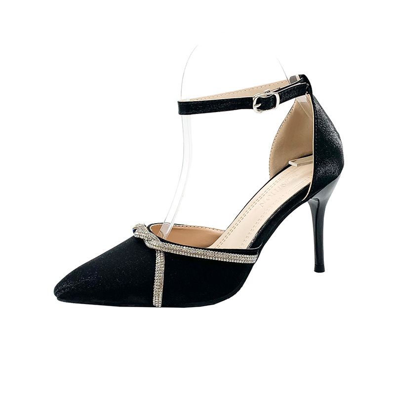 giày sandal cao gót mũi nhọn đế 7-9 phân quai đính đá, xăng đan bít mũi cao cấp SD18