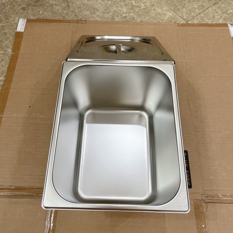 Khay đựng thạch trà sữa inox 304 GN 1/2 sâu 20cm có nắp (loại dày 1.0mm)
