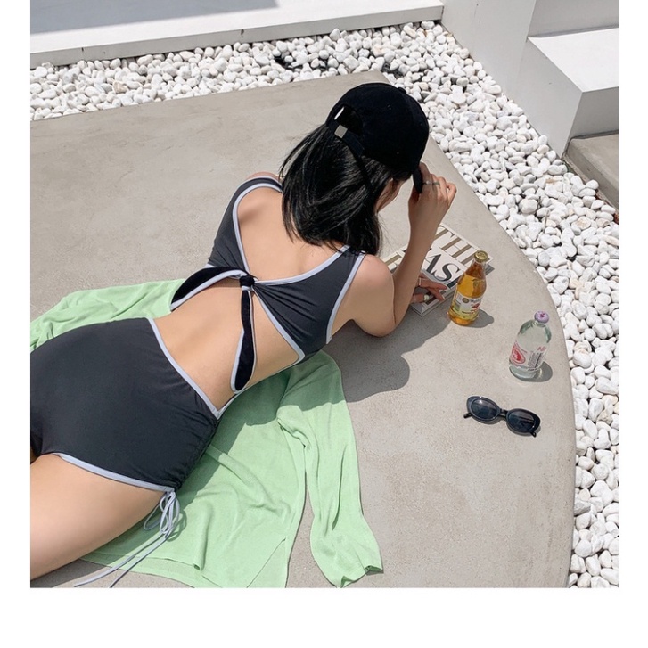 Bikini 1 mảnh LUHAZO hở lưng  đồ bơi nữ đi biển liền thân khoét eo kín đáo sexy Hàn Quốc nâng ngực 2623 DK11T203