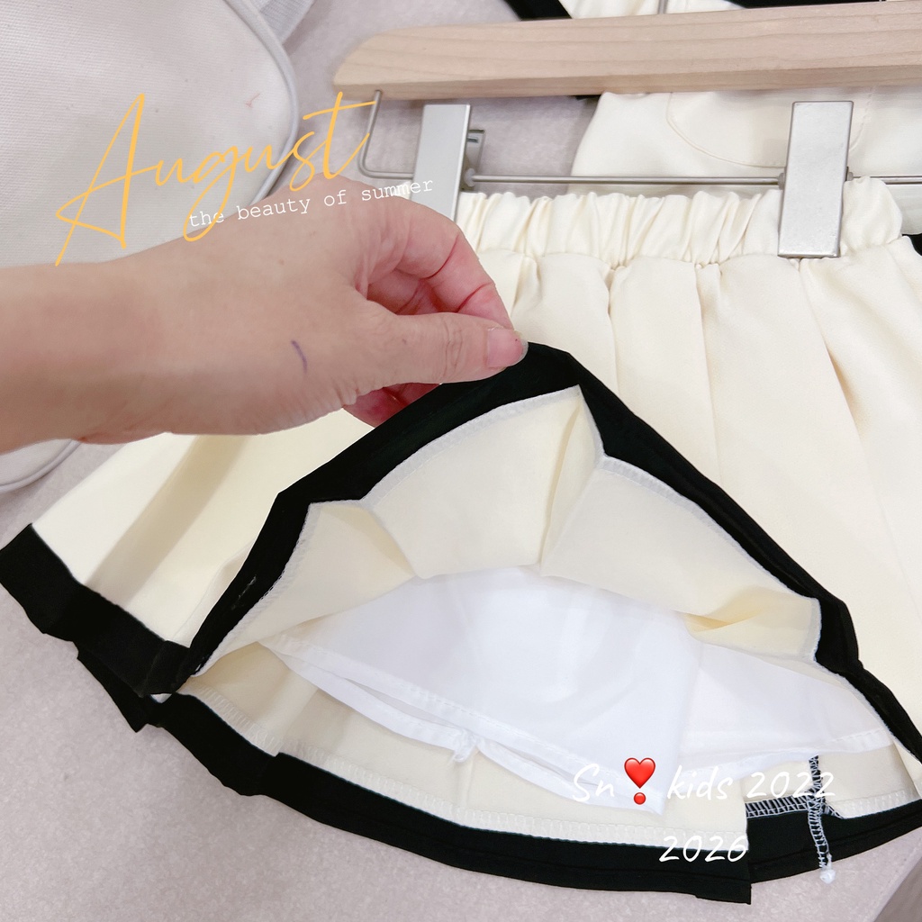 Bộ váy xòe xếp ly cho bé gái, Sét áo chạy né đen kèm chân váy xếp ly phong cách sang xịn cho bé size 10-32kg 2 màu