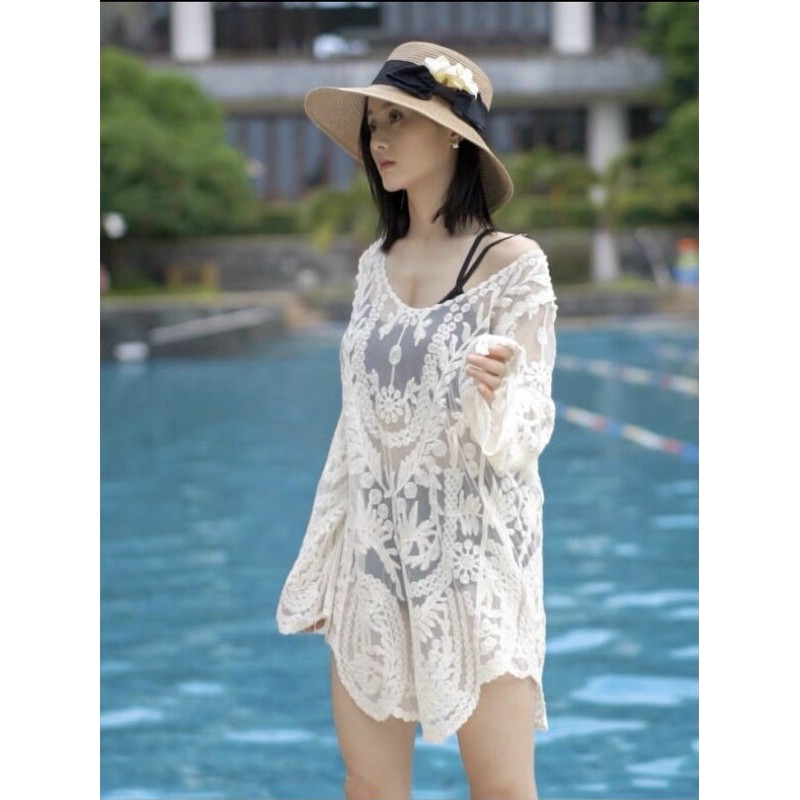 Áo choàng đi biển ren hoa | BigBuy360 - bigbuy360.vn