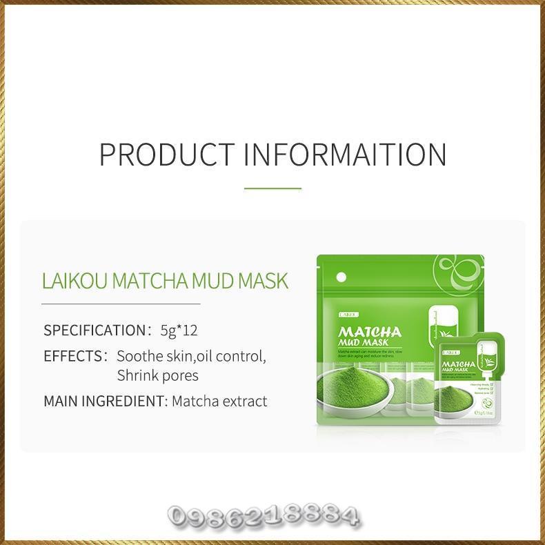 Mặt nạ bùn Trà Xanh LAIKOU Matcha Mud Mask làm sạch sâu giúp ngừa mụn LMM1