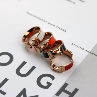 Châu Âu Mỹ Elma Hoa Hồng Nhẫn Vàng Cổ Điển Phiên Bản Rộng Chữ H Men Nhẫn Mạ Vàng Hồng 18K Nữ Chống Thấm Nước Không Dị Ứng Không Phai Màu Quà Tặng Trang Sức Quà Tặng Sinh Nhật Quà Tặng Bạn Gái