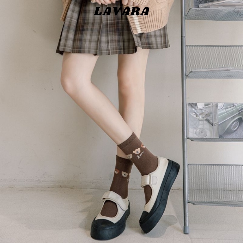 Tất vớ nữ cao cổ hoạ tiết phong cách vintage co giãn nhiều LAVARA TA02