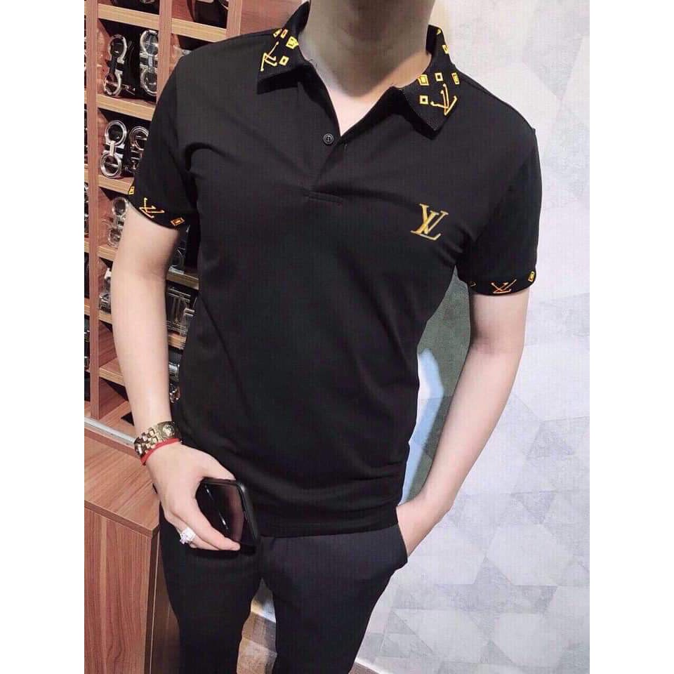 Áo thun nam đẹp tay ngắn polo có cổ giá rẻ 2 màu thêu lv cao cấp AHFASHION | BigBuy360 - bigbuy360.vn