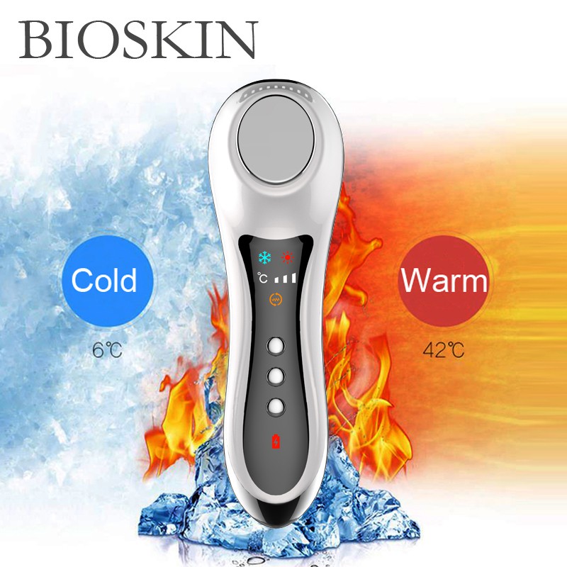 BIOSKIN Anion Sonic Hot Cold Face Massager Beauty Skin Care Vibration Anti-aging Firming Anti-wrinkle Spa Machine Rechargeable