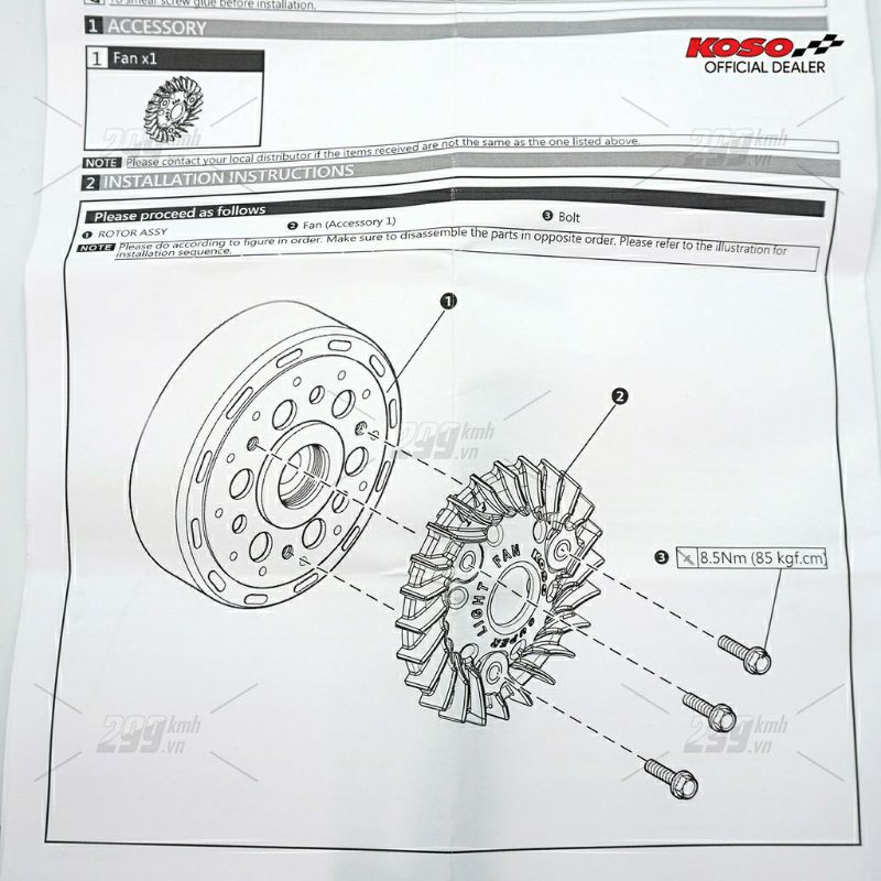 Cánh quạt két nước siêu nhẹ Koso Super Light Fan cho Honda Vario, Click, Air Blade 125-150