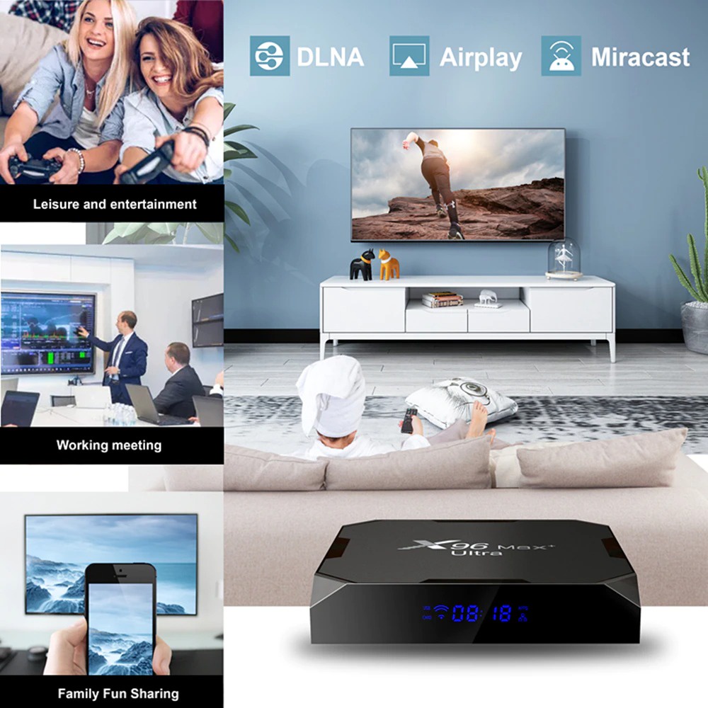 Android Tivi Box X96 Max plus ultra S905X4 Ram 4G Rom 32G Wifi Kép Có Bluetooth Cài Sẵn Ứng Dụng Xem Phim tivi miễn phí