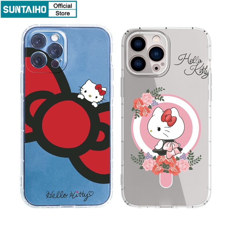 Ốp lưng iphone Ốp điện thoại SUNTAIHO trong suốt đính nơ hình Hello Kitty thích hợp cho iPhone 13 12 11 X XS XR Pro Max 8 7 Plus 6 6S