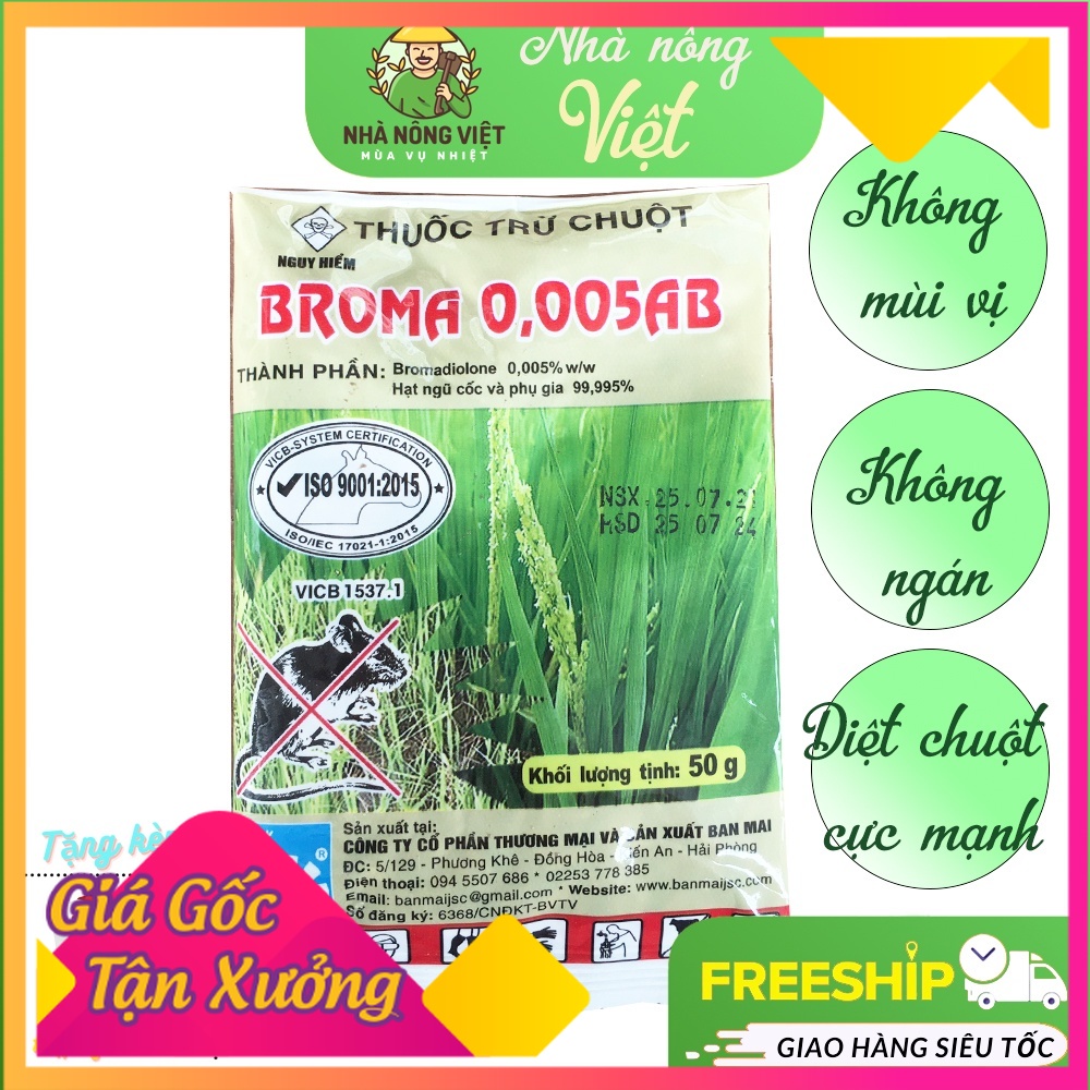 Thuốc Diệt Chuột Broma- 50g, Thuốc Diệt Chuột Cực Mạnh, Sinh Học Không Mùi, Không Ngán Bả Nhà Nông Việt - shop_giahuong