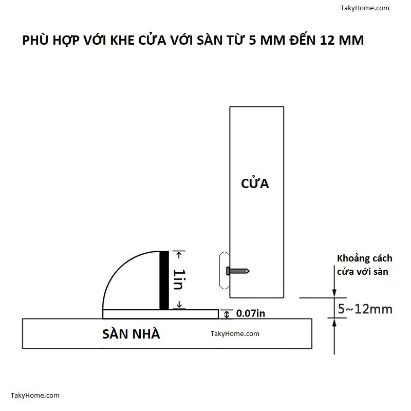 Chặn Cửa Bán Nguyệt Có Nam Châm, Chống Va Đập Cánh Cửa Với Tường, Loại Gắn Sàn, Nhiều Màu Lựa Chọn. TakyHome 1200