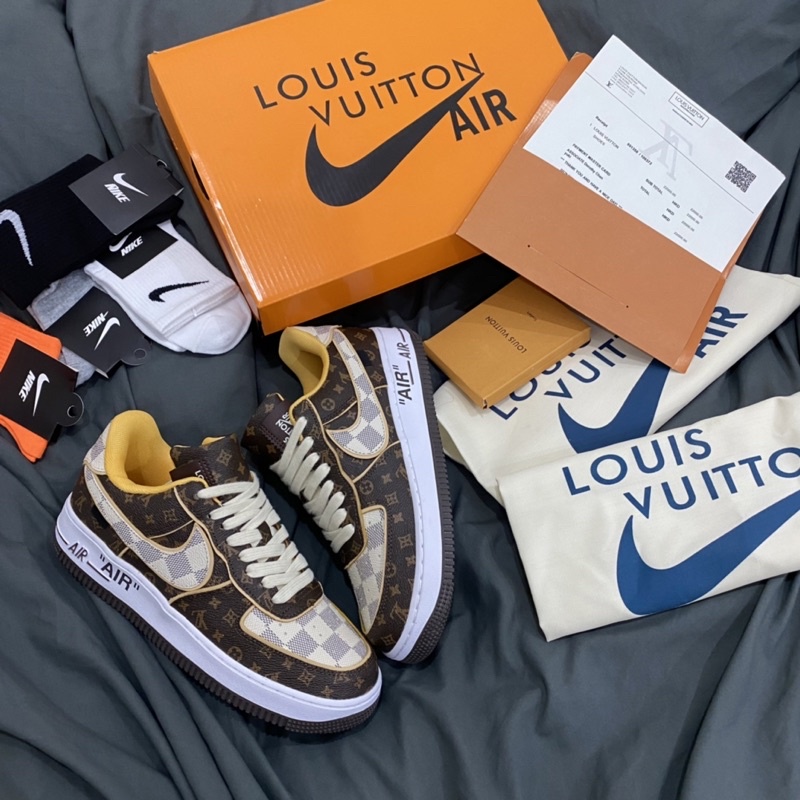 GIÀY AF1 LV BROWN NÂU TRẮNG DA THẬT