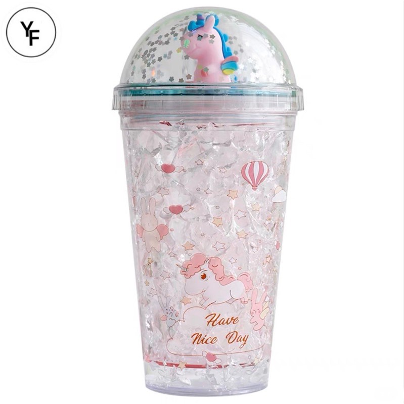SLy Đựng Nước💚CAM KẾT CHUẨN💚Cốc Đựng Nước Nhũ Kim Tuyến Hình Khủng Long 500Ml Kèm Ống Hút