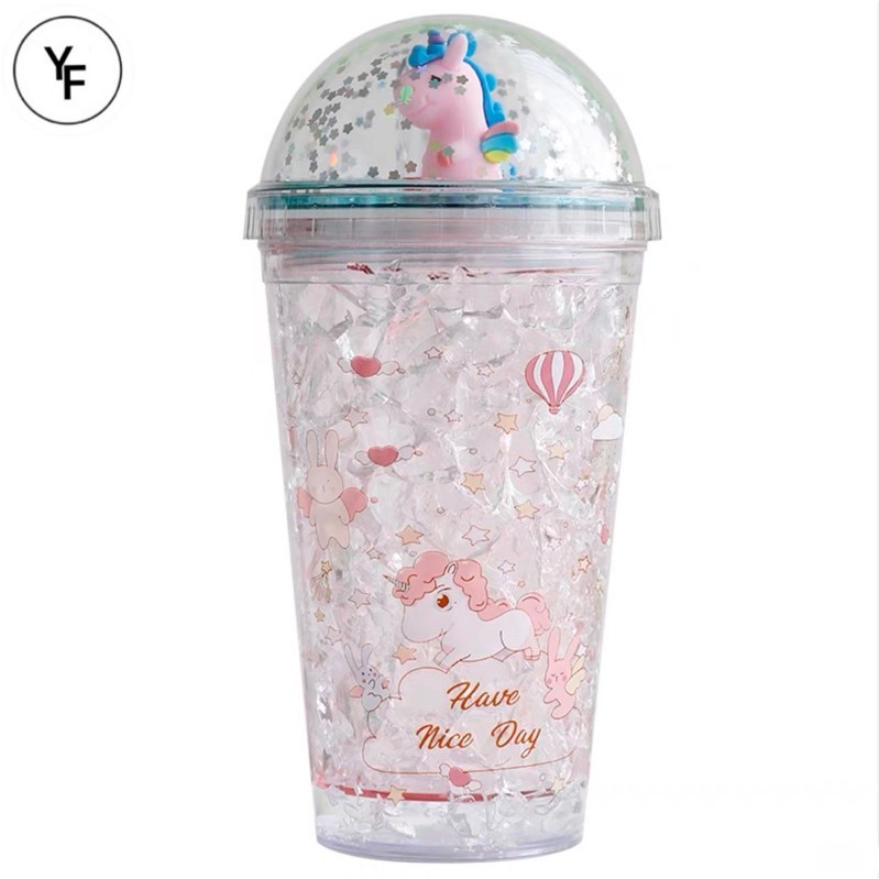 Ly Đựng Nước🌷FREESHIP🌷Cốc Đựng Nước Nhũ Kim Tuyến Hình Khủng Long 500Ml Kèm Ống Hút