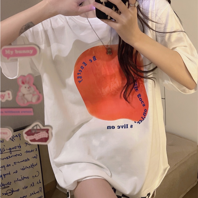 SUXI Áo Thun T-shirt Tay Ngắn Cổ Tròn In Hình Đơn Giản Thời Trang Mùa Hè Dành Cho Nữ