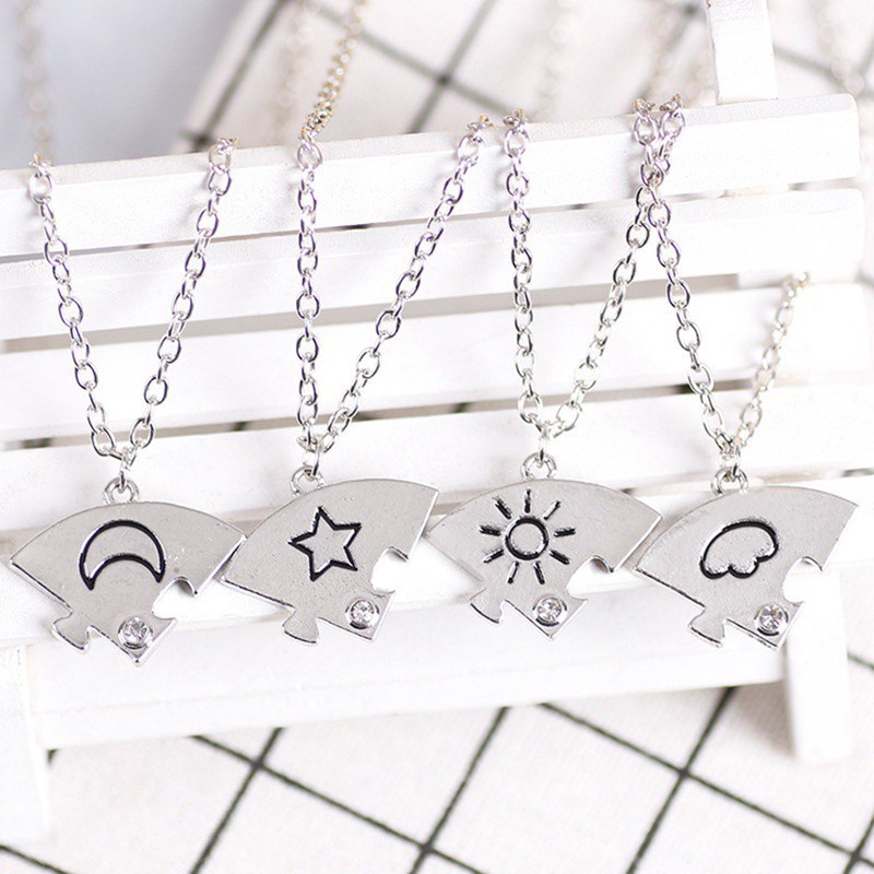 Set 4 vòng cổ Tình Bạn Mặt Hình Mặt Trăng / Mặt Trời / Đám Mây Đính Đá Thời Trang