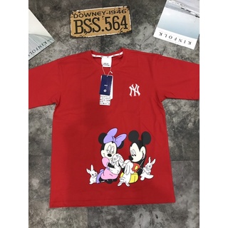 Áo thun unisex màu đỏ in hình chuột mickey chất mịn mát
