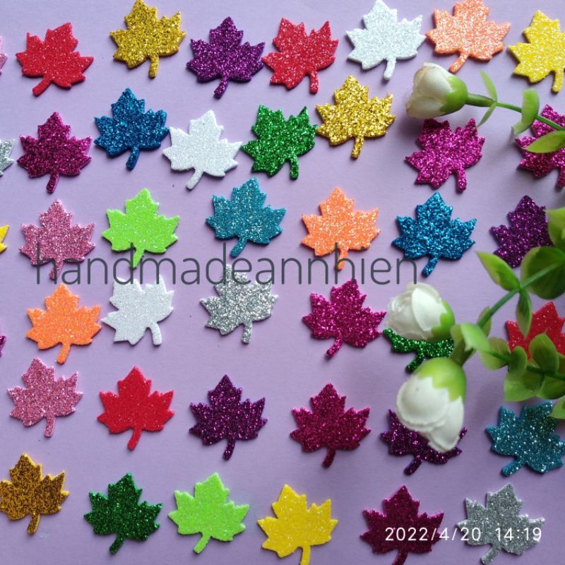 30 hình lá phong 2.5 x 2.4cm, bằng xốp kim tuyến - thủ công mầm non cho bé - hình trang trí thiệp 3D, Valentine