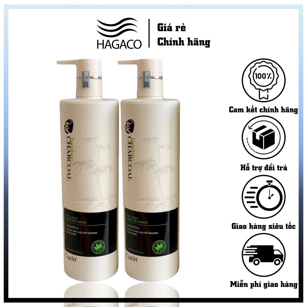 Cặp Gội Xả Than Tre CUZIN 750ml | Giảm Rụng Tóc, Kích Thích Mọc Tóc, Phục Hồi Tóc Khô Xơ | CT81