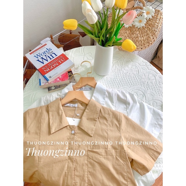 VÁY SƠ MI DÁNG BABYDOLL CÓ TÚI NGỰC SIÊU XINH VÁY SƠ MI CỔ ĐỨC DÁNG SUÔNG HÀN QUỐC