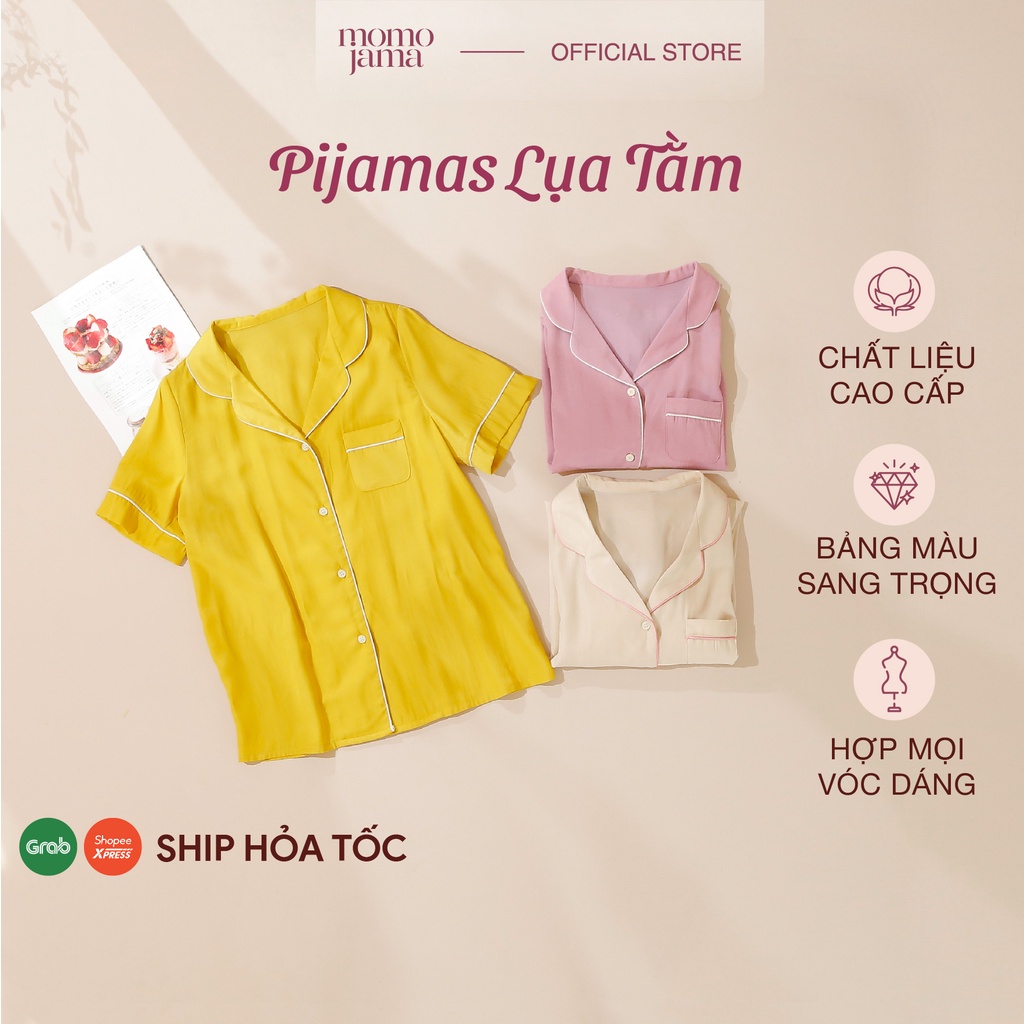 Bộ Pijama MOMOJAMA áo cộc quần dài chất liệu lụa tằm, size từ 40 -70kg, M1785