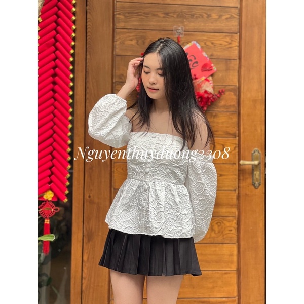 [NEW]ÁO TRỄ VAI CÚC BỌC IN HOA NỔI CHẤT XỐP XINH SANG