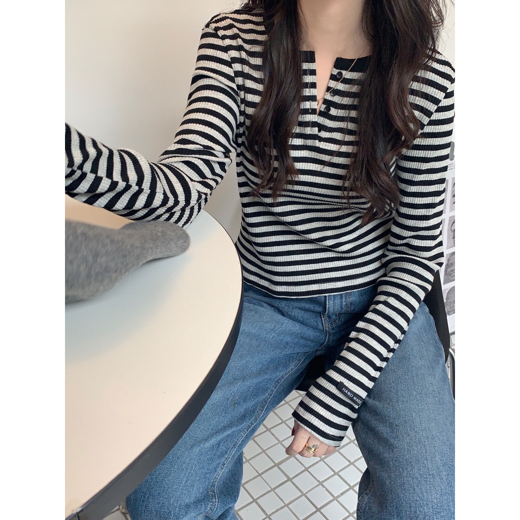 Áo kiểu dệt kim tay dài cổ tròn ôm dáng vừa vặn thời trang cho nữ 48045