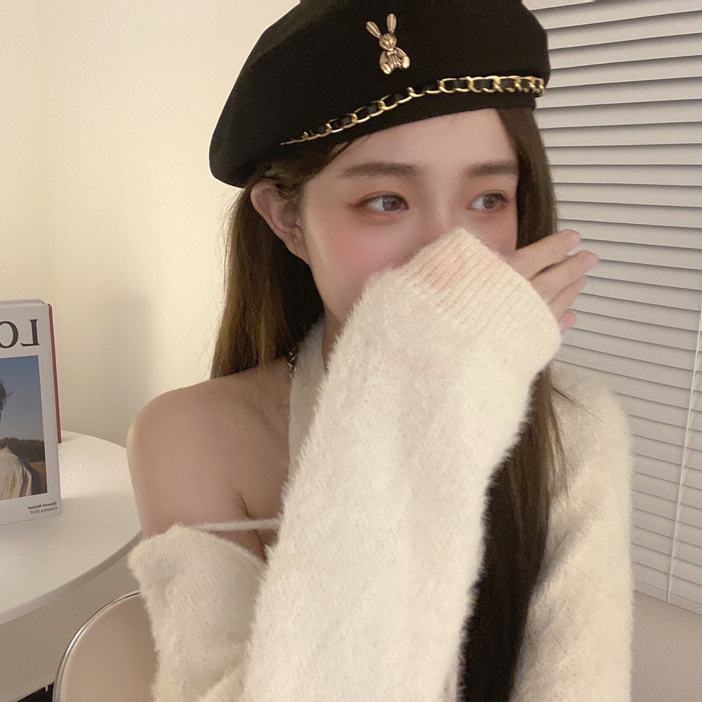 Mũ Beret Mỏng Phối Dây Xích Kim Loại Xuân Thu Phong Cách Hàn Quốc Nhật Bản Cá Tính