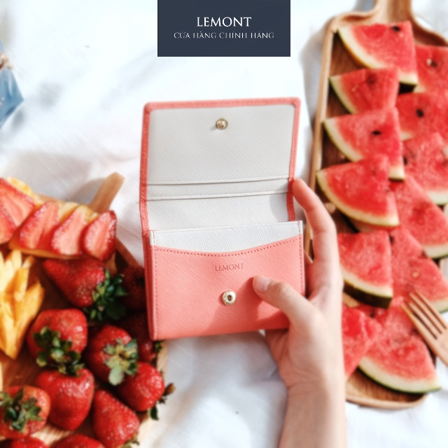 Ví da bò thật Tiny màu Hồng Đào nhỏ gọn - Thiết kế chính hãng từ Lemont.