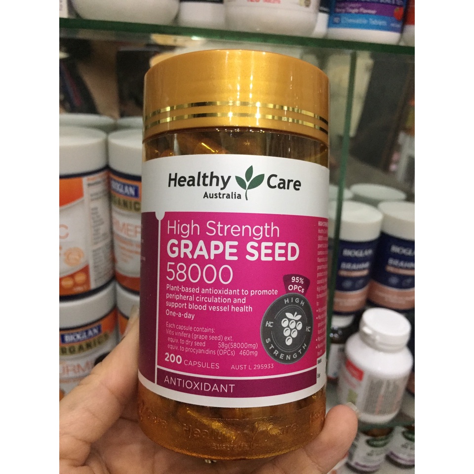 Tinh Chất hạt Nho hàm lượng cao Healthy Care Grape Seed 58000 200 viên