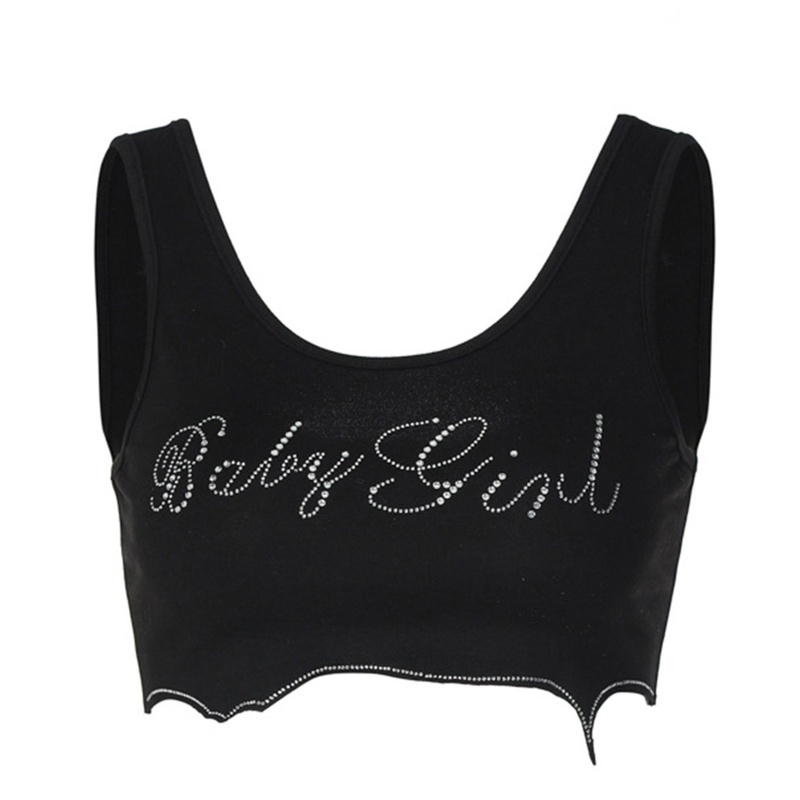 Brroa Áo Croptop Sát Nách Ôm Dáng Viền Lượn Sóng Viền Gợn Sóng Đính Đá Cho Nữ Tan