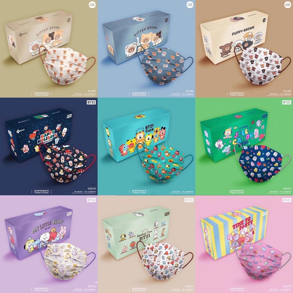 Set 10 / 50 Khẩu Trang 3 Lớp Dùng Một Lần BT21 &amp; Line Friend
