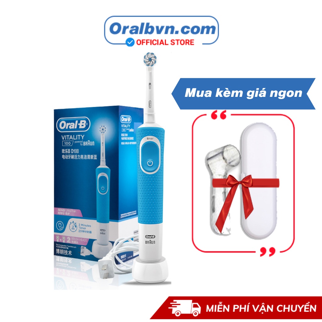 Bàn chải điện đánh răng tự động Oral B D100 xanh dương làm sạch răng, hạn chế viêm nướu