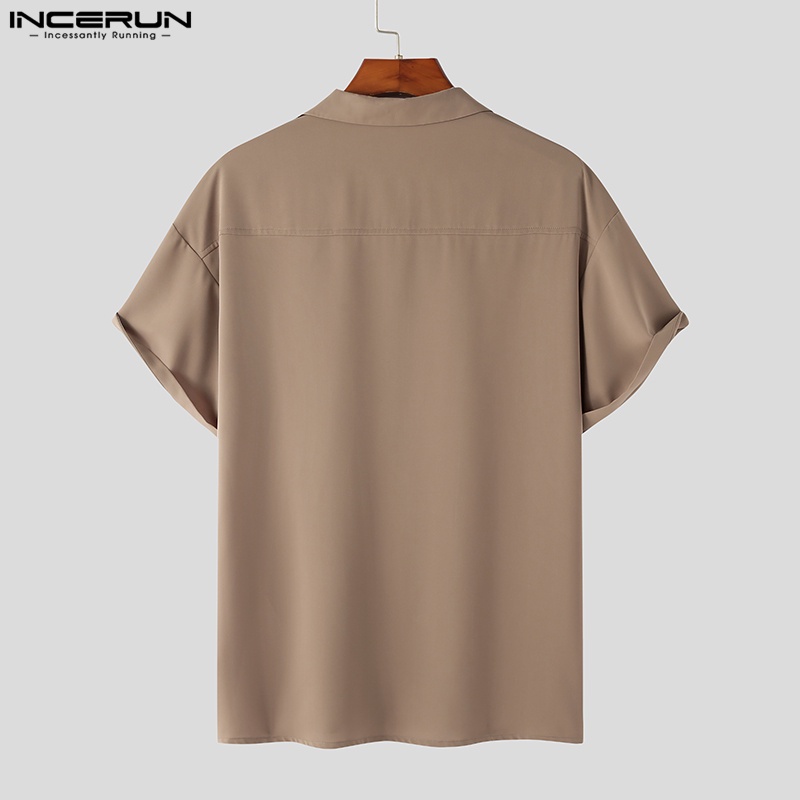 Áo sơ mi Incerun tay ngắn cài nút ghép màu phong cách dự tiệc cho nam