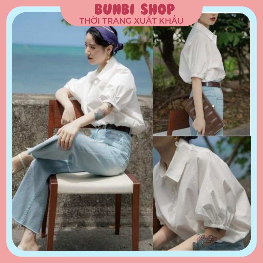 Áo sơ mi nữ thô cao cấp cổ đức,áo kiểu nữ cộc tay phom rộng siêu đẹp (ảnh thật)