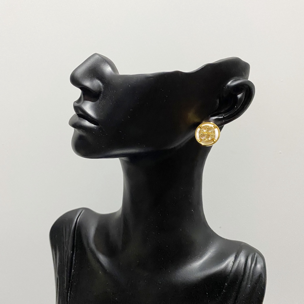 Khuyên Tai Tròn Khắc Chữ Tory Burch Bằng Thép Titan Thời Trang Cho Nữ