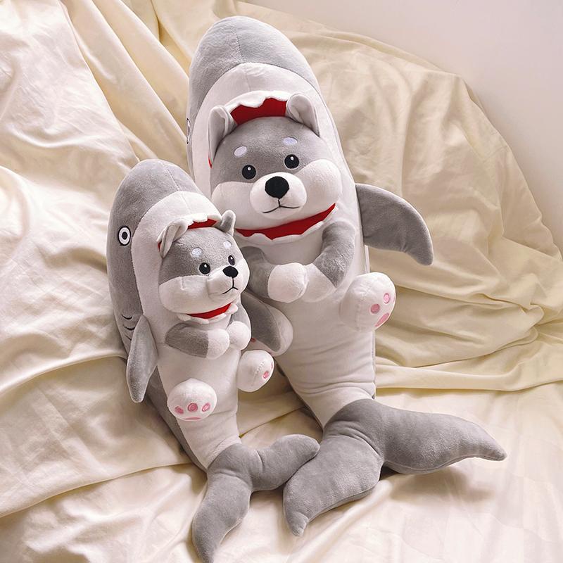 Gấu Bông Husky Cá Mập Cute, Husky Mặt Ngáo Cute Có Khóa Kéo, Thú Bông- Qùa Tặng