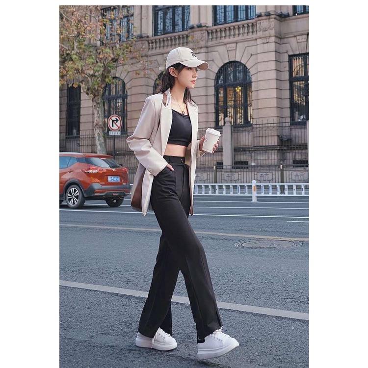 Áo Khoác Vest Màu Đen Dáng Rộng Cài Khuy Kiểu Anh Thời Trang Xuân Thu Cho Bạn Gái