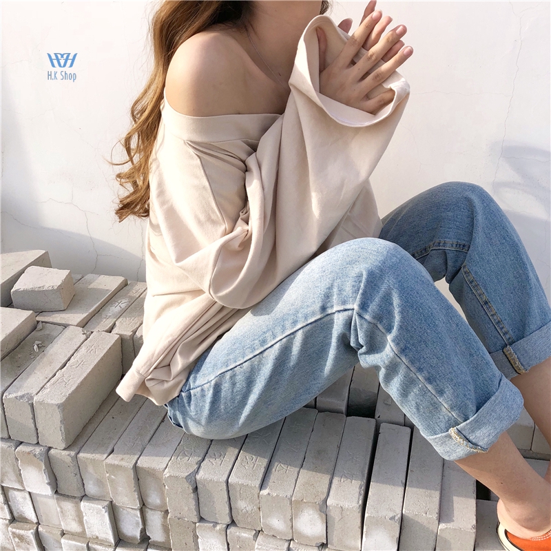 Áo trễ vai màu trơn kiểu dáng đơn giản hợp thời trang | BigBuy360 - bigbuy360.vn