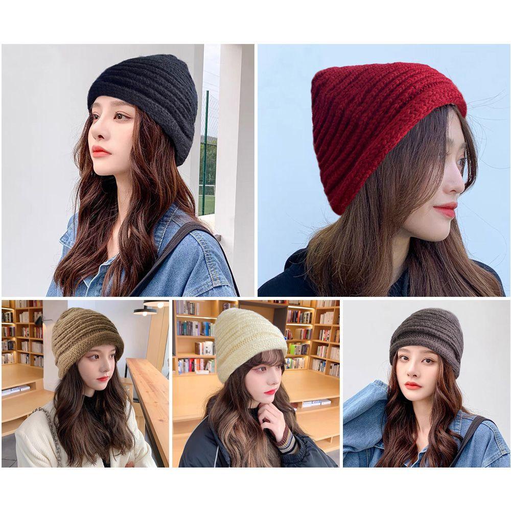 Mũ Beanie Dệt Kim Màu Trơn Dễ Thương Chất Lượng Cao Cho Nữ