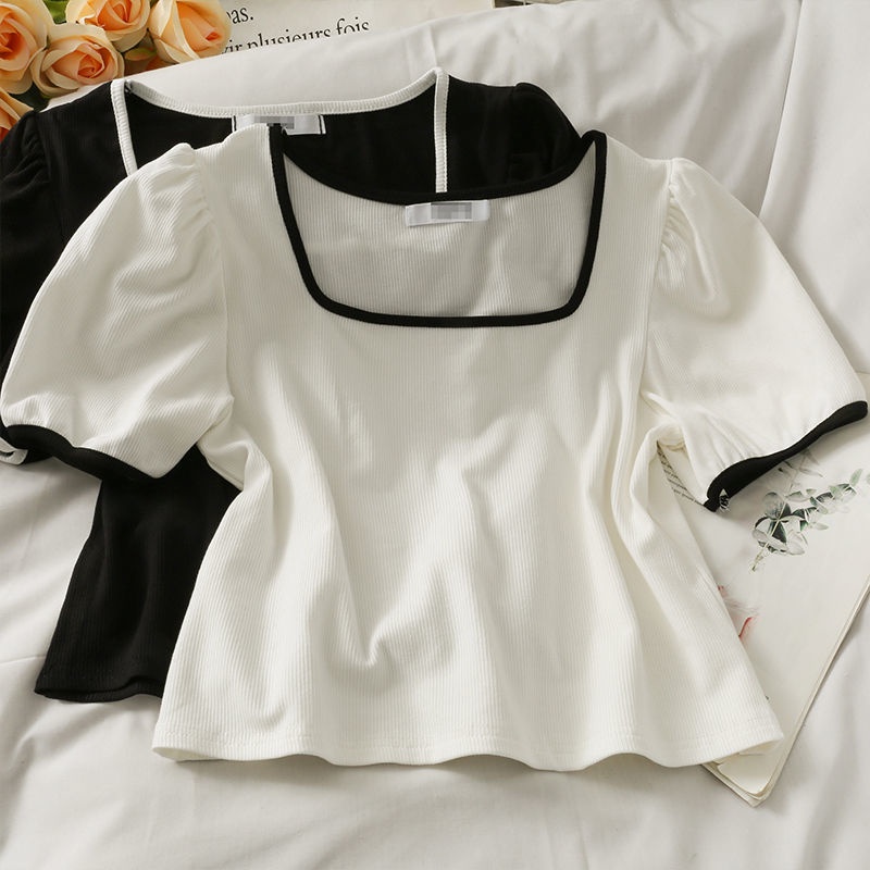 Áo thun BH tay phồng cổ vuông thời trang mùa hè cho nữ